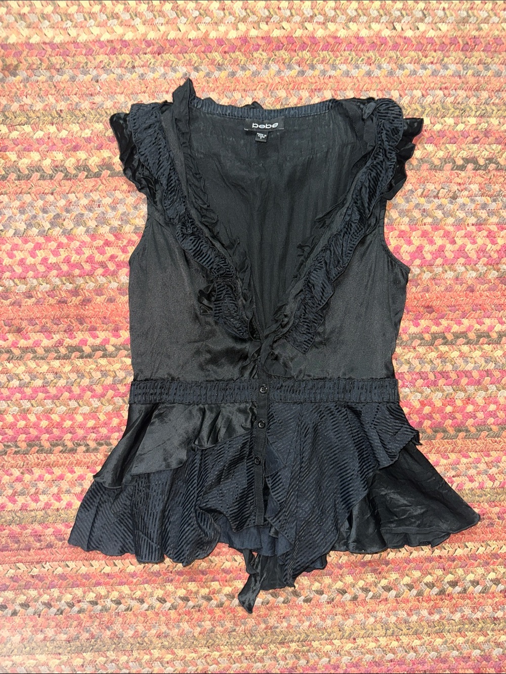 bebe Black Ruffled Sleeveless Blouse
